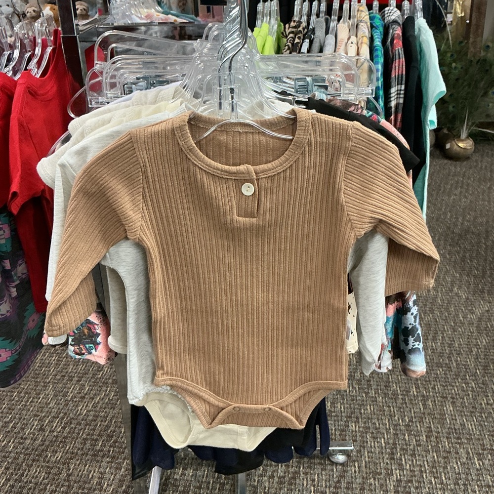 Brown Ribbed Baby Onesie